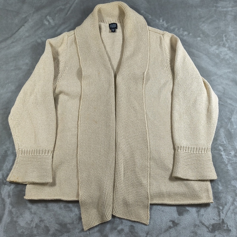 Eileen Fisher Cardigan Womens 1X Shawl Collar Open‎ Front Knit Cotton Sweater